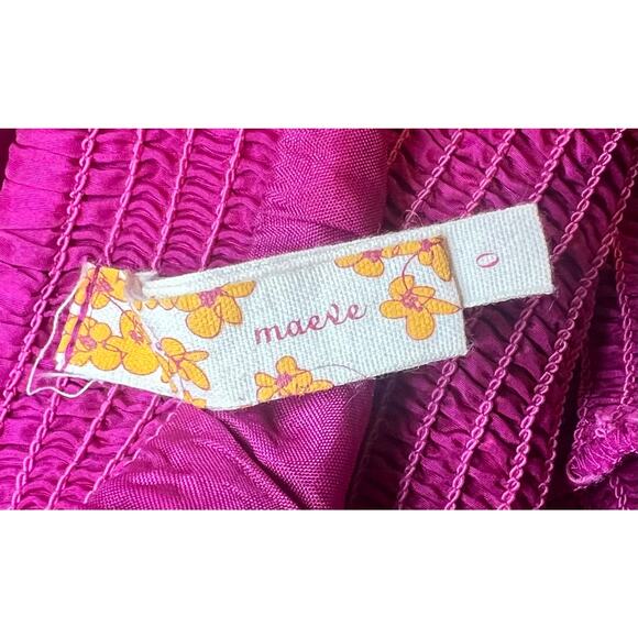 Anthropologie 100% silk strapless fuschia smocked dress - Picture 2 of 4